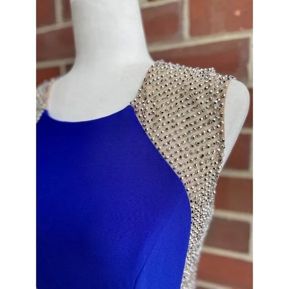𝅺nwt Xscape Blue Beaded Evening Gown Size 4 - Picture 4 of 9